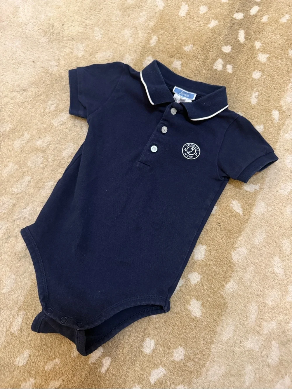 Jacadi Paris Baby Boys Navy Polo Bodysuit 24M 88cm Cotton Embroidered Logo